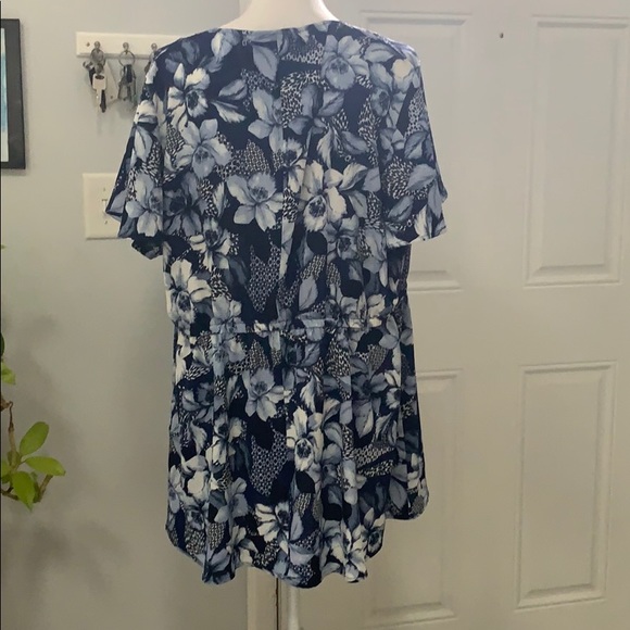 Lane Bryant Blue Flutter Sleeve Faux-Wrap Top, 20 - Picture 3 of 6